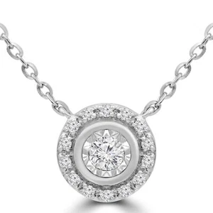 0.06 CT Round VS1 F Diamond Bar Necklace 14K White Gold - Picture 1 of 2
