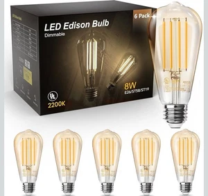 TJOY 6 Pack Vintage 8W ST58 LED Edison Light Bulbs, Dimmable, 60W Equivalent - Picture 1 of 6