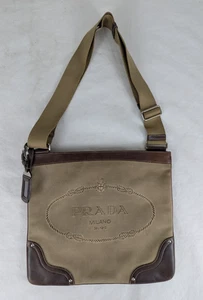 Prada Jacquard Logo Shoulder Bag Leather Canvas Brown Used Authentic F/Shipping - Picture 1 of 13