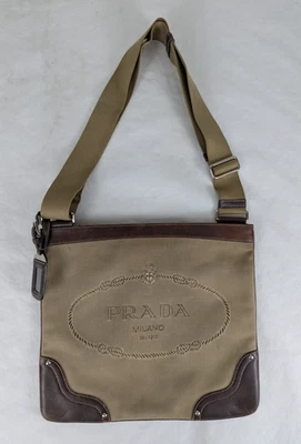Prada Jacquard Logo Shoulder Bag Leather Canvas Brown Used Authentic F/Shipping - Image 1 of 4