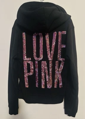 Victoria’s Secret Pink Vintage Black Purple Sequin Bling Hoodie M - Image 1 of 3
