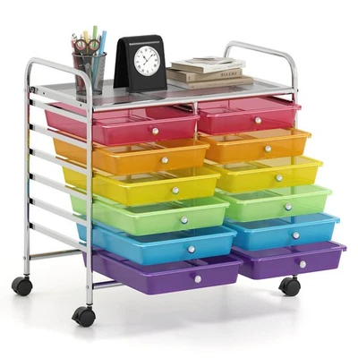 12 Drawers Rolling Cart Storage Bins Scrapbook Paper Studio Organizer Rainbow - Image 1 of 4