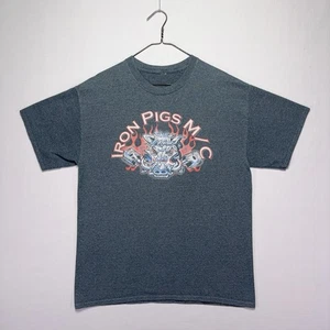 VTG Iron Pigs Motorcycle Club Shirt - Dark Gray - Distressed - Biker - LARGE - Picture 1 of 4