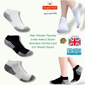 Men Stripes Trainer Liner Invisible Cotton Low Cut Sport Socks Lot - Picture 1 of 7