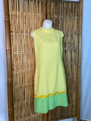 VTG 60s RK Originals Sheath Dress Yellow Lime Green Hem Sleeveless MOD-GO-GO S/M - Image 1 of 4