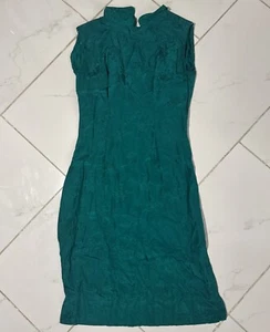Vintage C.1960s Emeral Green Pure Silk Chinese Hong Kong Dress Flaws - Picture 1 of 16