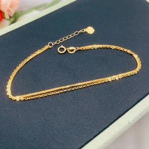  AU750 18K Yellow Gold Chain 1mm Thin Wheat O Link Bracelet 6.1-7.1inch - Picture 1 of 5