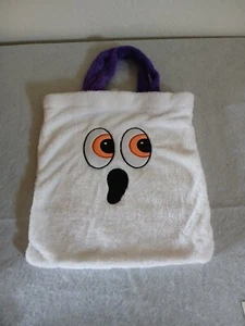 Halloween Reusable Furry White Trick or Treat Bag With Purple Handles - Picture 1 of 5