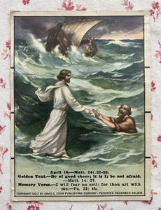 Vtg. 1927 Jesus on Water Sunday School Lesson Picture Story Card David C. Cook - Picture 1 of 2