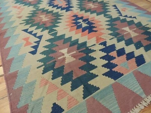 6x8 6x9 Kelim Wende Vorleger Geometrisch Tribal Blau Marine Orange Grün - Bild 1 von 10