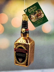 Bottle Bourbon Whiskey Alcohol  Glass Ornament Old World Christmas New - Picture 1 of 3