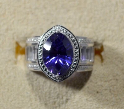 PURPLE  LAB CREATED SAPPHIRE (QUANTUM CUT)-WHITE TOPAZ-SZ 6 RING-STERLING SILVER - Image 1 of 4