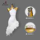 2024 White Latin Dance Competition Dress Female Feather Skirt Dance