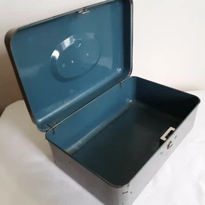 Vtg Case Box Utilco Union Steel No Key 11" Silver Metal Blue Inside - Picture 1 of 12