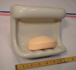 Kohler Ice Gray:  Glossy Ceramic Soap Dish Tray with washcloth holder/Grab Bar - Picture 1 of 11