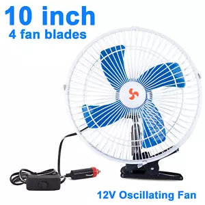 10 inch 12V Car Oscillating Clip On Fan Rotatable Cooler Portable for Truck Van - Foto 1 di 14