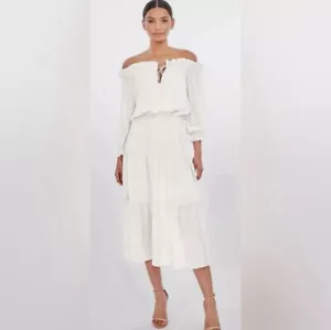 Neu mit Etikett Generation Love Leoni Jacquard Maxikleid weiß Stufen Boho Größe Medium - Bild 1 von 18