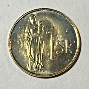 1994 Slovak Republic Coin 1 koruna Gothic Sculpture Madonna with Child Religious - Picture 1 of 2
