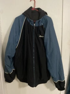 Vintage Reebok Reversible Bomber Jacket Size XXL Black Full Zip Teal/black - Picture 1 of 13