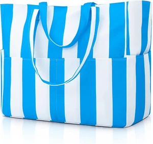 Large Beach Bag for Women:Waterproof Summer Beach Tote Bag with Zip,Holiday Esse - Picture 1 of 12