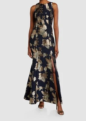 Vestido sereia Aidan Mattox feminino azul metálico floral buraco na fechadura tamanho 4 $440 - Imagem 1 de 4