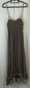 Ryu Anthropologie Maxikleid ärmellos Gr. L beige braun Crinkle gefüttert MÄNGEL - Bild 1 von 10