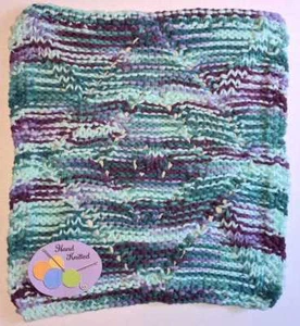 Handgestrickt ~ Geschirrtuch ~ 100 % Baumwolle ~ lila, türkis, weinrot, Rautendesign neu - Bild 1 von 1