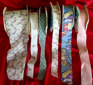 LOT OF 6 ROLLS OF VINTAGE PRINTED DESIGN CLOTH RIBBON, FLORAL, COUNTRY KITCHEN - Picture 1 of 8