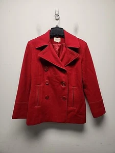 ST. JOHN'S BAY Pea Coat Womens SIZE M/L Red Wine Wool Blend Career Formal Casual - Picture 1 of 9