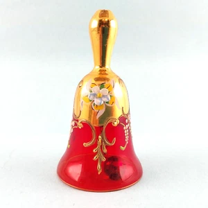 Campana Rubí Dorado Vidrio Italiano Rojo Murano Italia Miniatura Flor Pintada a Mano - Imagen 1 de 5