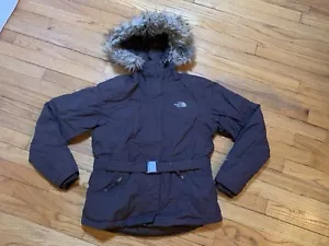 North Face Jacket Womens Medium Brown Hooded Insulated Goose Down Hyvent Coat - Picture 1 of 4