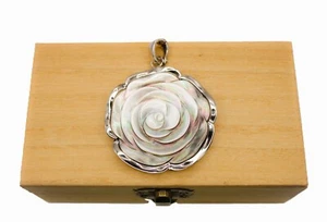 925 Sterling Silver Carved Abalone Floral Large Enhancer Pendant - Picture 1 of 12