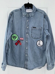 Camicia a scatto argento Calvin Klein denim con toppe uomo 2XL - Foto 1 di 8