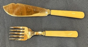 Art Deco FIRTH STAYBRITE FISH SERVING SET, FORK & SERVER Made in ENGLAND Vintage - Picture 1 of 7