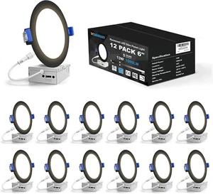 12x VOLISUN 6” LED Downlights Black 5CCT Dimmable 13W 1080LM Wafer Recessed Ceil - Picture 1 of 12