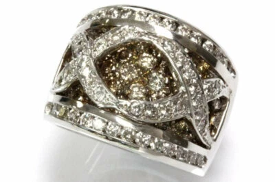 Anillo ancho X llamativo de oro blanco macizo de 14 k con diamantes champán natural de 3,15 quilates Foto 1 de 2