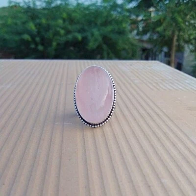 Attraente Quarzo Rosa Gemma 925 Argento Sterling Artigianale Anello Tutti Misura - Immagine 1 di 4