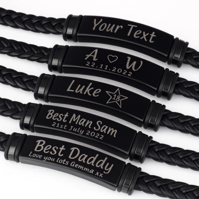 Armband Gravur Personalisiert Herren Leder ID Geburtstag Hochzeit Weihnachtsgeschenk  - Bild 1 von 4