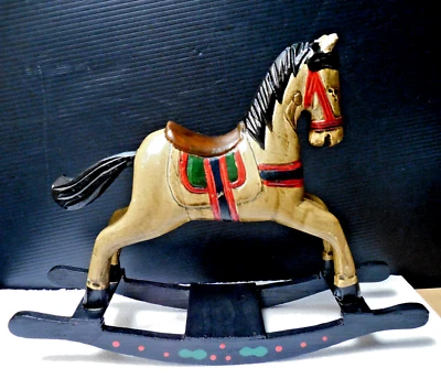 Vintage Weihnachts Schaukelpferd  aus Holz – Weihnachtsdekoration L - 27cm - Bild 1 von 4