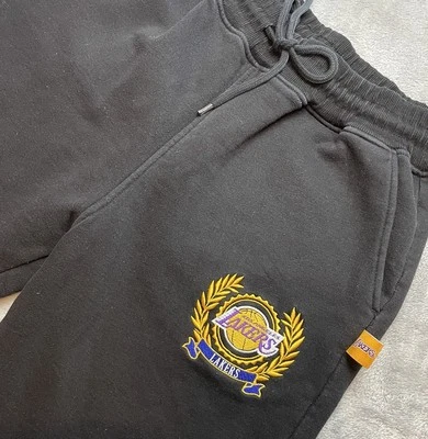 LA Laker Sweatpants Joggers Mens M Black Embroidered Drawstring Mitchell Ness - Image 1 of 4