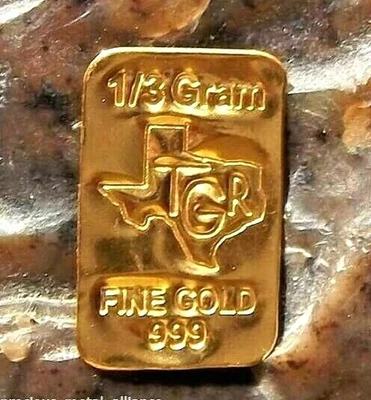 Золотой слиток 1/3 грамма - TGR TEXAS - 999,9 хорошее состояние по пробе - Изображение 1 из 4
