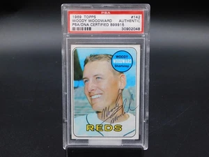 Woody Woodward signierte 1969 Topps Baseballkarte #142 Cincinnati Reds PSA DNA - Bild 1 von 2