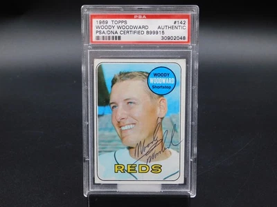 Woody Woodward Signed 1969 Topps Baseball Card #142 Cincinnati Reds PSA DNA - Image 1 of 2