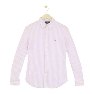 Ralph Lauren Striped Shirt Womens Size L Pink Knit Oxford Cotton Stretch - Picture 1 of 15