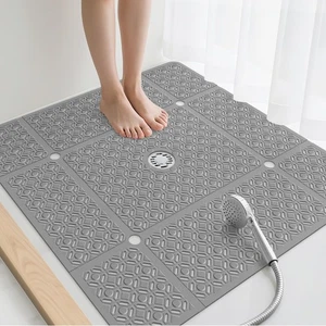 Square Shower Mat, 27" x 27" Large Shower Mat with Center Drain Hole, Soft TP... - Picture 1 of 7