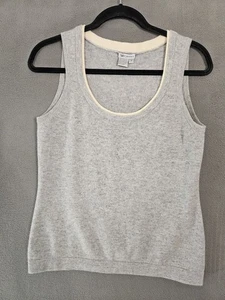 Worth Womens Medium 100% Cashmere Sweater Sleeveless Light Gray Cream Trim - Picture 1 of 6