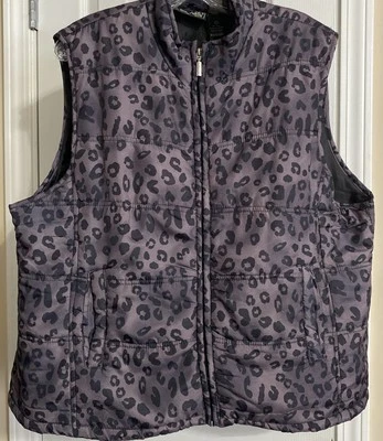 Jane Ashley 2XL Puffer Vest Women's  Purple/Black Animal Print Jacket - Image 1 of 4