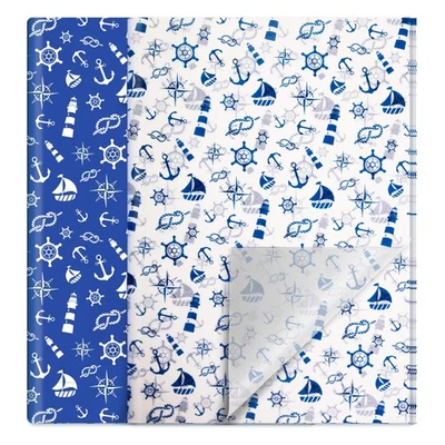 50 Sheets Nautical Printed Tissue Paper Large Size 20 x 26 Anchor Design Deco... - Image 1 of 4