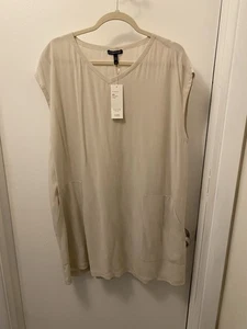 NWT EILEEN FISHER women's Georgette Crepe V-Neck Tunic Top Ivory Size L - Picture 1 of 8