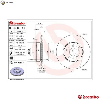 2x BRAKE DISC 09.B280.41 FOR MERCEDES-BENZ C-CLASS/T-Model SLK E-CLASS SLC 2.1L - Image 1 of 4